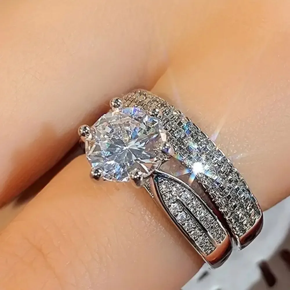 Stunning Lab Created Diamonds Wedding Ring set sz 7